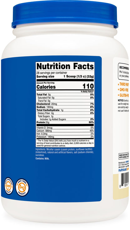 Nutricost Casein Protein Powder 2lb - Micellar Casein, Gluten Free, Non-GMO (Unflavored) - Nirvana Guru