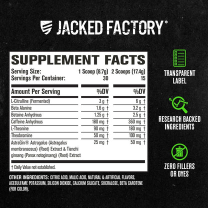 Jacked Factory NITROSURGE Pre Workout Supplement - Energy Booster, Instant Strength Gains, Clear Focus & Intense Pumps - NO Booster & Powerful Preworkout Energy Powder - 30 Servings, Blue Raspberry