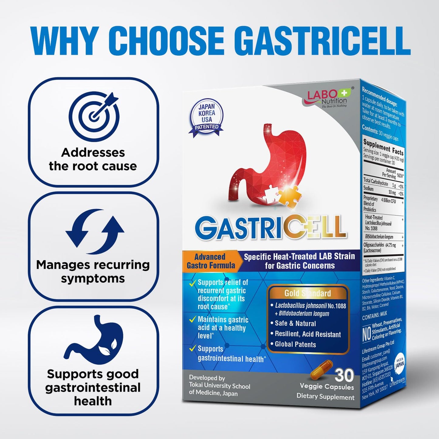 LABO Nutrition GASTRICELL - Acid Reflux, Heartburn, Recurring Gastric Discomfort, Natural Defence Against Gastric Distress 30 Capsules Nirvana Guru