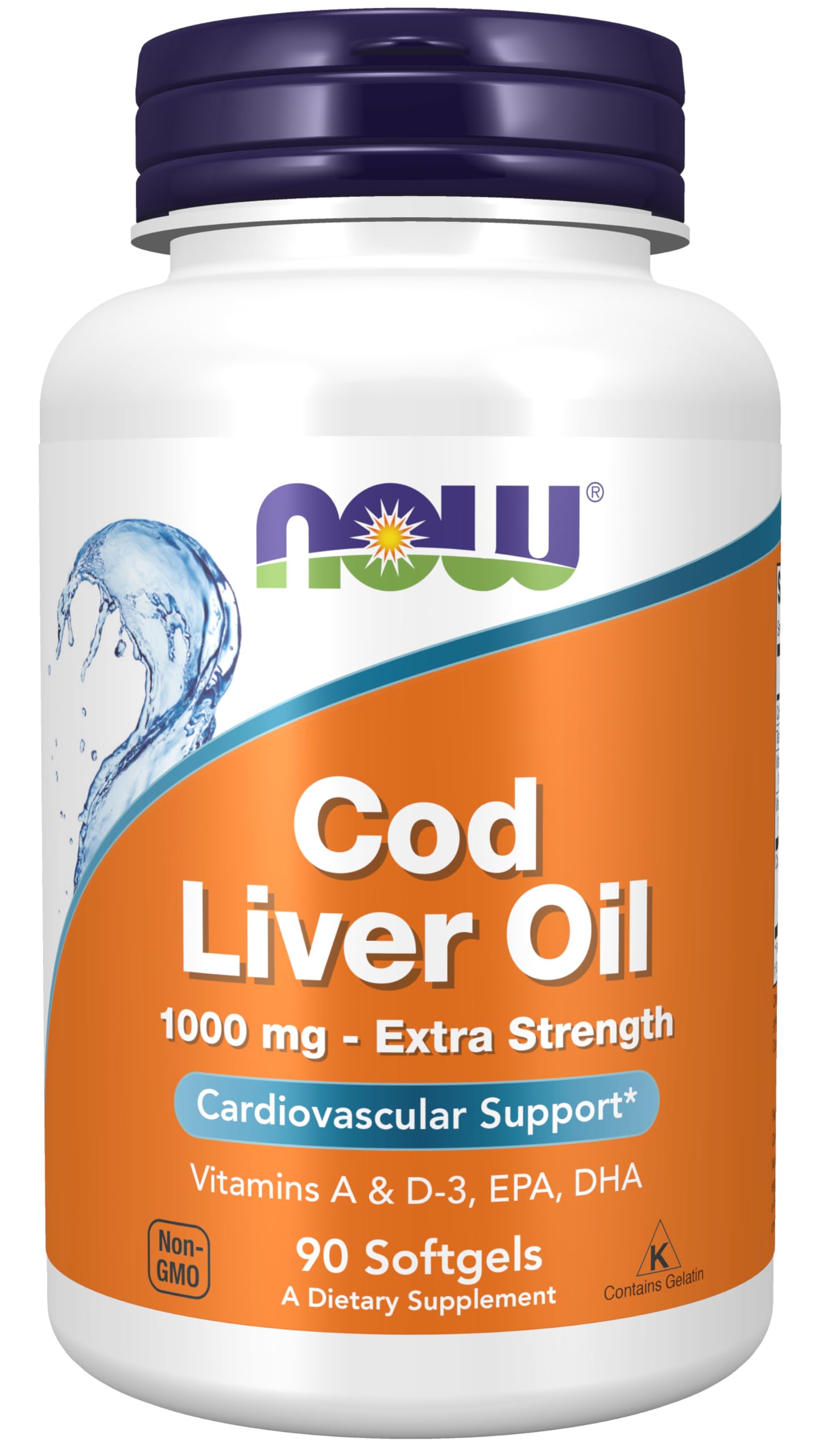 NOW Foods Supplements, Cod Liver Oil, Extra Strength 1,000 mg with Vitamins A & D-3, EPA, DHA, 180 Softgels - Nirvana Guru