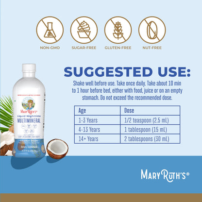 MaryRuth's Liquid Nighttime Multimineral | NO Melatonin | Bedtime Routine | Magnesium Citrate | Calcium | Zinc | Vitamin D3| Available in 4 Flavors | Vegan | Sugar Free | Gluten Free | 32 Oz - Nirvana Guru