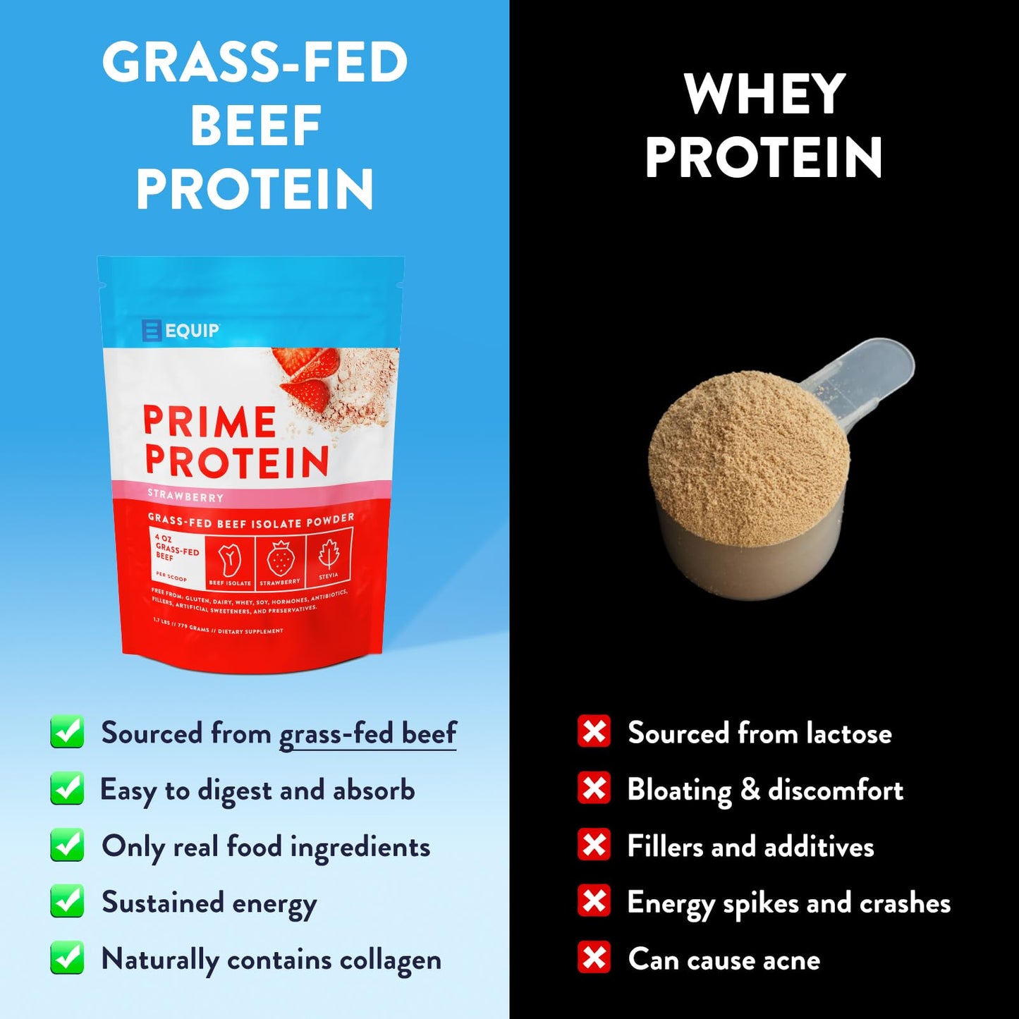 Equip Foods Prime Protein Powder | Clean, Grass Fed Beef Protein Isolate | Carnivore Protein Powder | Paleo, Keto Friendly | Gluten, Dairy Free | Helps Build & Repair Tissue | 30 Servings, Chocolate