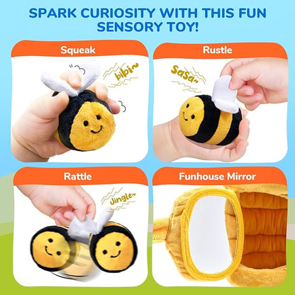JoyCat Baby Toys 6-12 Months - Soft Baby Beehive with 5 Sensory Bees - Rattle, Crinkle Paper, Squeaker, Mirror, Busy Montessori Soft Toys for Toddlers 0-3 Years Old - Bee Plush Boy Girl Birthday Gift nirvanaguru