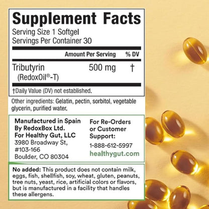 Tributyrin-X | Most Bioavailable Butyrate Postbiotic for Gut Health & Leaky Gut Support | 99% Pure w/Zero Odor | 30 Softgels Nirvana Guru