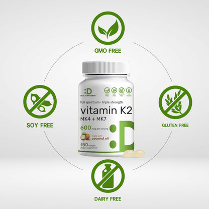 DEAL SUPPLEMENT Vitamin K2 MK-7 200mcg Per Serving, 240 Coconut Oil Softgels | Easily Absorbed Menaquinone-7 Form | Bone, Joint, & Immune Support – Non-GMO Nirvana Guru