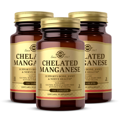 Solgar Chelated Manganese - 100 Tablets - Supports Bone, Joint & Nerve Health - Non-GMO, Vegan, Gluten Free, Dairy Free, Kosher - 100 Servings Nirvana Guru