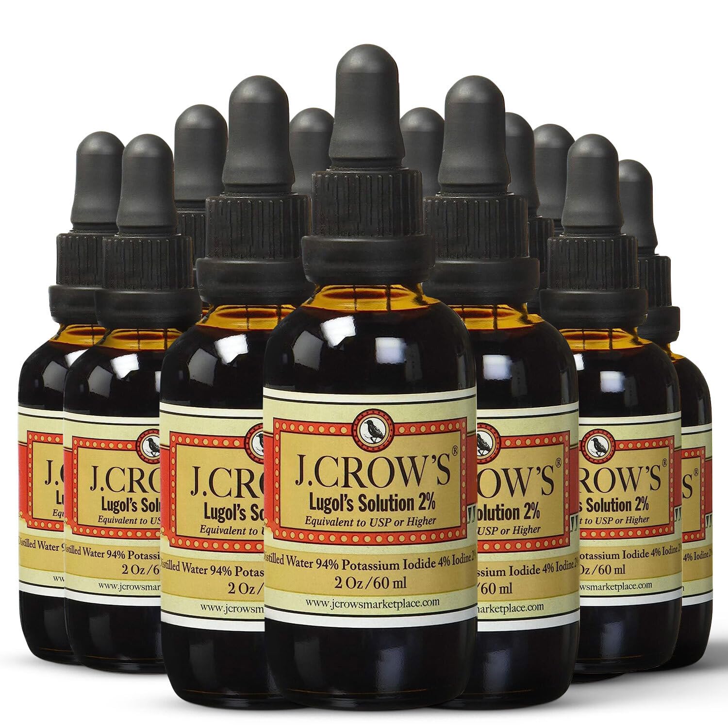 J.CROW'S® Lugol's Solution of Iodine 2% 2 oz (1 Bottle) – Premium Potassium Iodide Liquid, Supports Thyroid & Energy, Gluten &, Alcohol-Free Natural Brine Extract, No Expiration Nirvana Guru