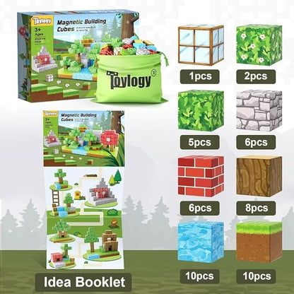 Magnetic Blocks-Build Mine Magnet World Edition, Magnetic Toys for Boys & Girls Age 3-4 4-5 6-8,STEM Montessori Sensory Toys for Toddlers Gifts for 3+ Years Old,48PCS Fidget 1" Cubes Construction Toy Nirvana Guru