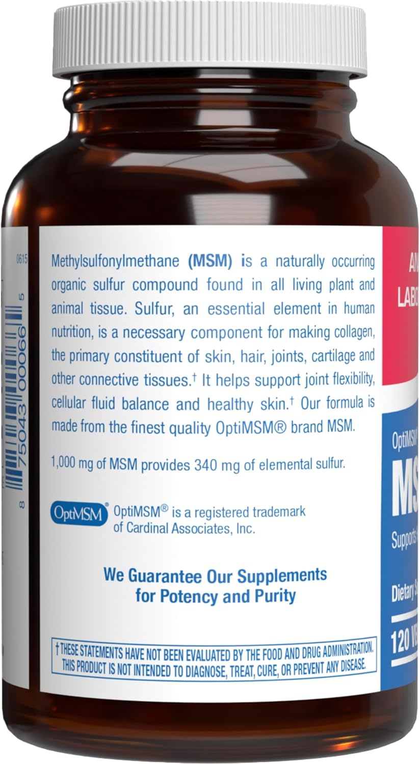 Methylsulfonylmethane MSM Supplement 1000mg - High Strength Soft Tissue & Joint Support Supplement with MSM from OptiMSM - Vegetarian Non-GMO & Made in the USA in cGMP Facilities - 60 Servings Nirvana Guru