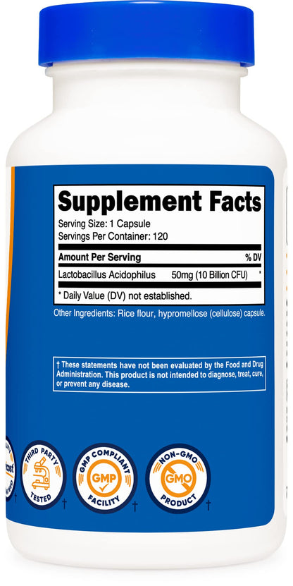 Nutricost Lactobacillus Acidophilus 10 Billion CFU, 120 Vegetarian Capsules - Nirvana Guru