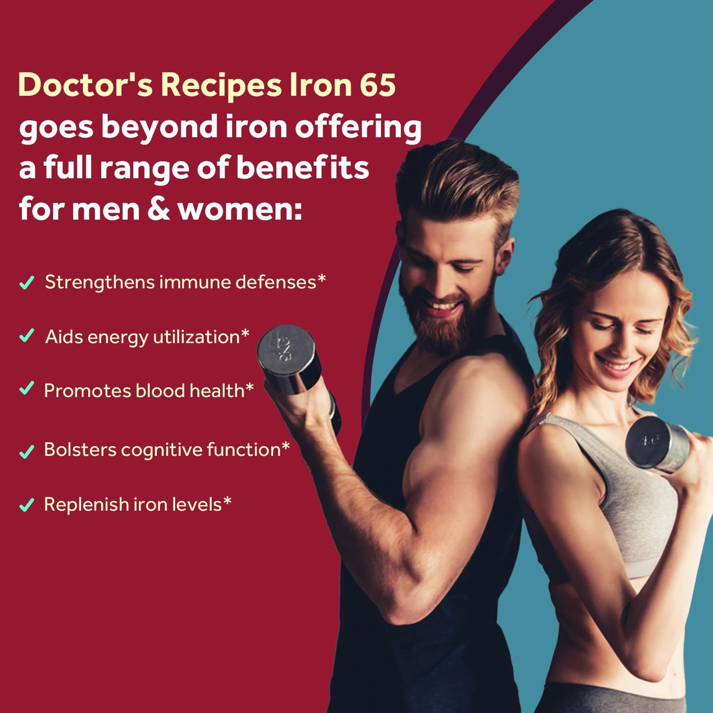 Doctor's Recipes Iron Supplement 65 mg with Vitamin C - Maximized Absorption, Stomach Friendly & High Potency Iron Pills for Red Blood Cells Formation & Immunity Health - Vegan Non-GMO 60 Iron Tablets Nirvana Guru