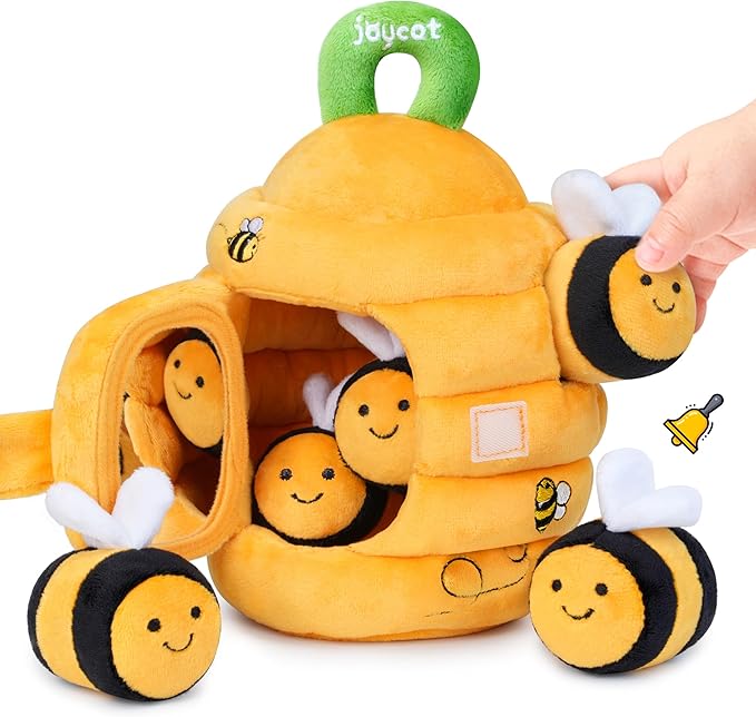 JoyCat Baby Toys 6-12 Months - Soft Baby Beehive with 5 Sensory Bees - Rattle, Crinkle Paper, Squeaker, Mirror, Busy Montessori Soft Toys for Toddlers 0-3 Years Old - Bee Plush Boy Girl Birthday Gift nirvanaguru