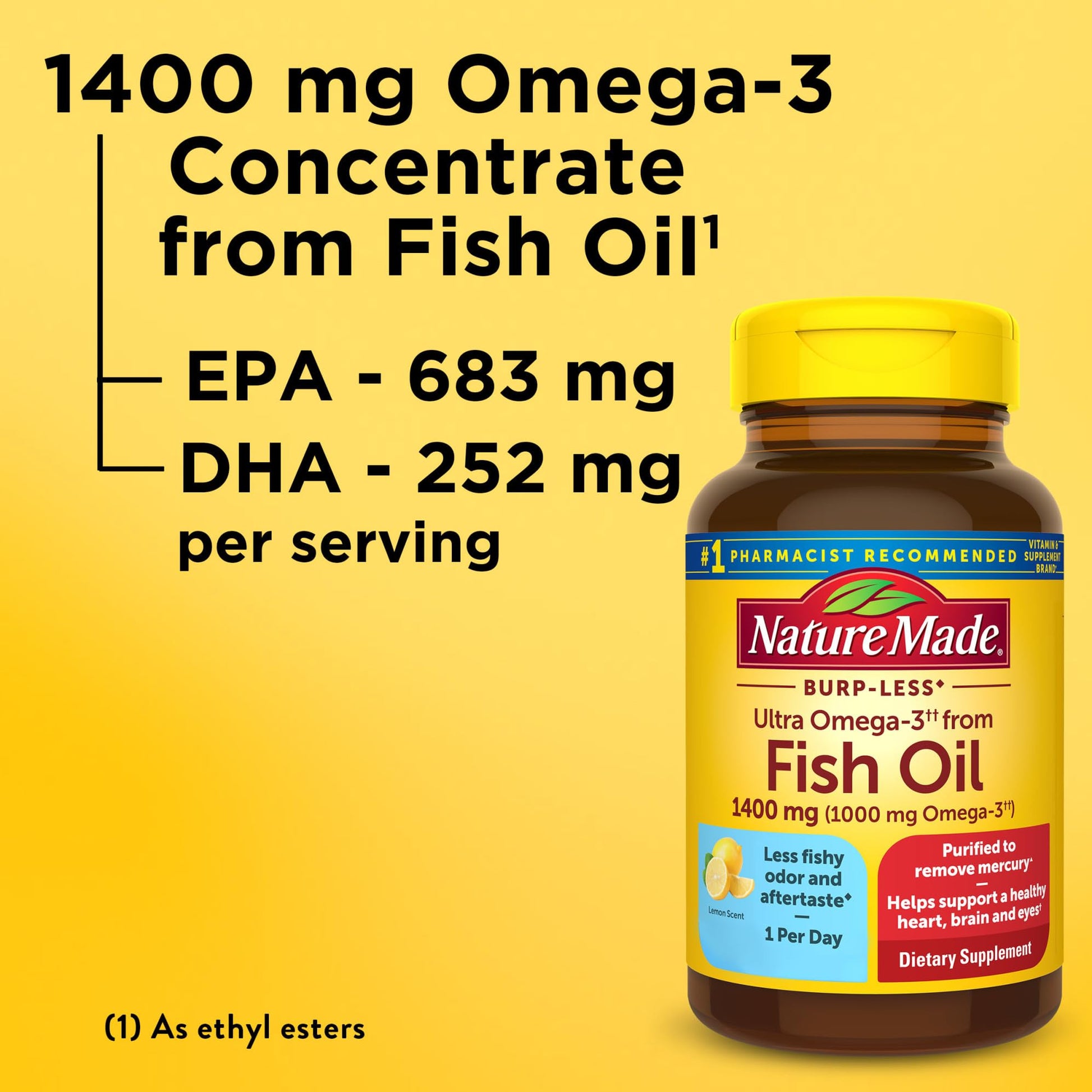 Nature Made Extra Strength Omega 3 Fish Oil Supplements, 2800mg, Fish Oil Omega 3 Supplements as Ethyl Esters for Healthy Heart, Brain, Eyes, Mood Support, 60 Softgels, 30 Day Supply - Nirvana Guru