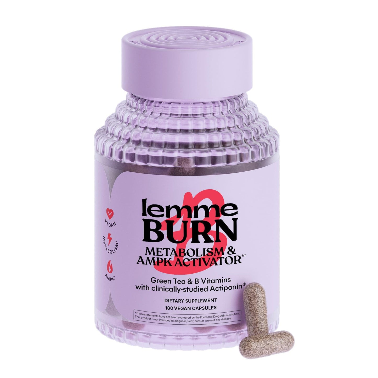 Lemme Burn - Metabolism, Belly Fat Burning + AMPK Activating Supplement for Men & Women w/Clinically Studied Actiponin Gynostemma, Green Tea Extract, Vitamins B6 & B12 - Gluten Free, 60 Count
