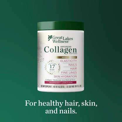 Great Lakes Wellness Collagen Peptides Powder for Skin, Hair, Nails, Joints & Digestion - Unflavored - Quick Dissolve Hydrolyzed, Non-GMO, Keto, Kosher - 16oz