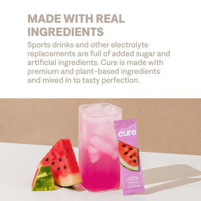 Cure Hydration | Plant-Based Electrolyte Drink Mix | No Added Sugar | FSA & HSA | Dehydration Relief Powder Made with Coconut Water | Non-GMO | Vegan | Pouch of 14 Packets - Berry Pomegranate