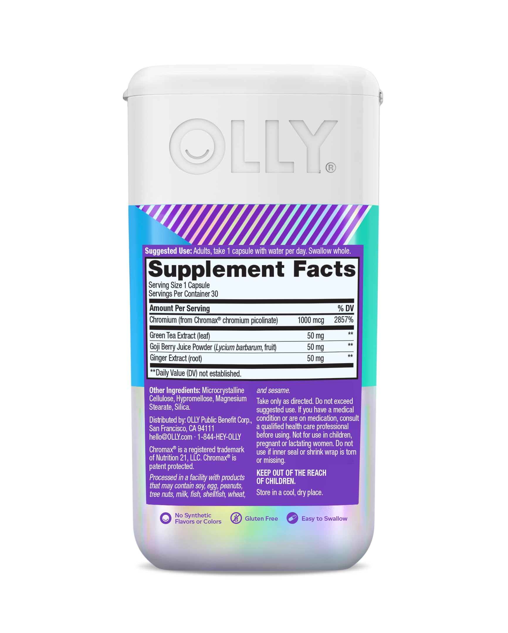 OLLY Combat Cravings, Metabolism & Energy Support Supplement,1000 mcg Chromium, Green Tea, Goji Berry, Ginger - 30 Count Nirvana Guru