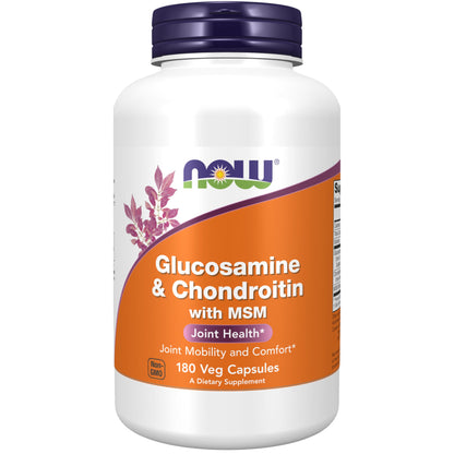 NOW Foods Supplements, Glucosamine & Chondroitin with MSM, Joint Health, Mobility and Comfort*, 180 Veg Capsules - Nirvana Guru