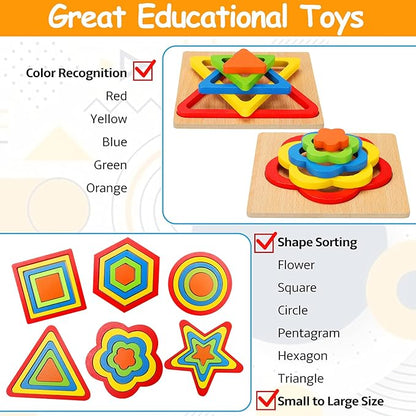 Toddler Puzzles Montessori Toy Wooden Shape Sorting Puzzle Sensory Toy Toddler Activities Preschool Learning Educational Autistic Developmental 1 2 3 Year Old Girl Boy 1-3 Dementia Game Easter Gift nirvanaguru