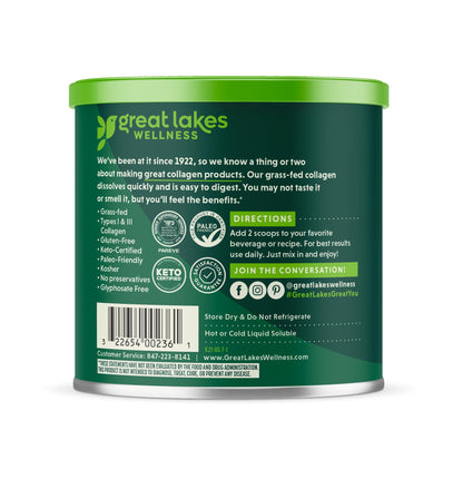 Great Lakes Wellness Collagen Peptides Powder for Skin, Hair, Nails, Joints & Digestion - Unflavored - Quick Dissolve Hydrolyzed, Non-GMO, Keto, Kosher - 16oz