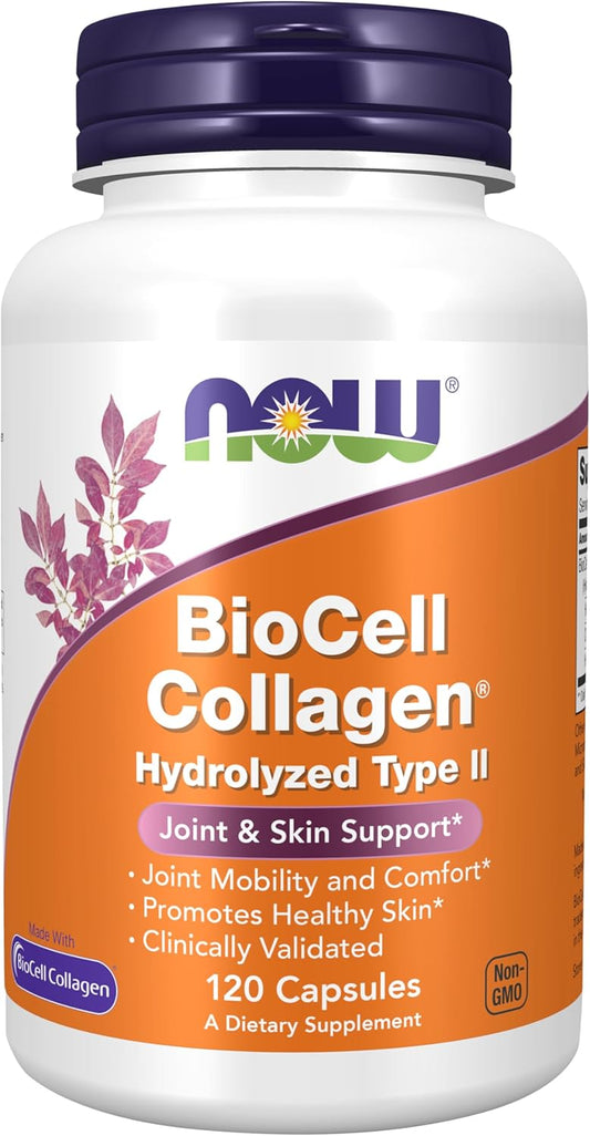 NOW Foods Supplements, BioCell Collagen® Hydrolyzed Type II, Clinically Validated, 120 Veg Capsules - Nirvana Guru