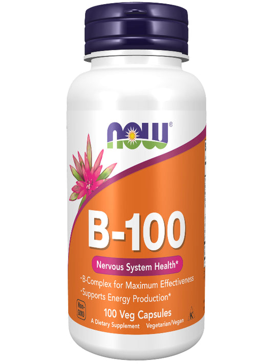 NOW Foods Supplements, Vitamin B-100, Energy Production*, Nervous System Health*, 100 Veg Capsules - Nirvana Guru