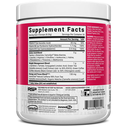RSP NUTRITION AminoLean Pre Workout Powder, Amino Energy & Weight Management with Vegan BCAA Amino Acids, Natural Caffeine, Preworkout Boost for Men & Women, 30 Serv, Pink Lemonade… Nirvana Guru