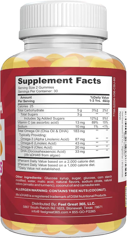 Feel Great Vitamin Co. Complete DHA Gummies for Kids | with Omega 3 6 9 + DHA, Vitamin C | Supports Healthy Brain Function, Vision & Heart Health | Gluten Free, Vegetarian | 60 Gummies Nirvana Guru