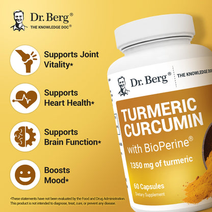 Dr. Berg (Only 2 Per Day) Turmeric Supplement with Black Pepper (BioPerine) - 1350 mg Turmeric Curcumin Supplement with 95% Curcuminoids – Turmeric Curcumin with Black Pepper – 60 Turmeric Capsules - Nirvana Guru