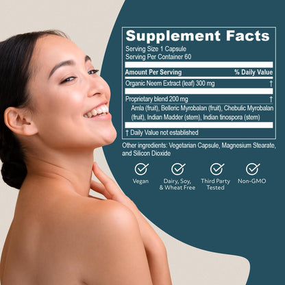 ruved SkinTrio - Neem Pills, Neem Supplement, Neem Capsules with Organic Neem Extract & Amla for Acne, Clear Skin Supplement - 60 Vegetarian Capsules (1 Count) Nirvana Guru