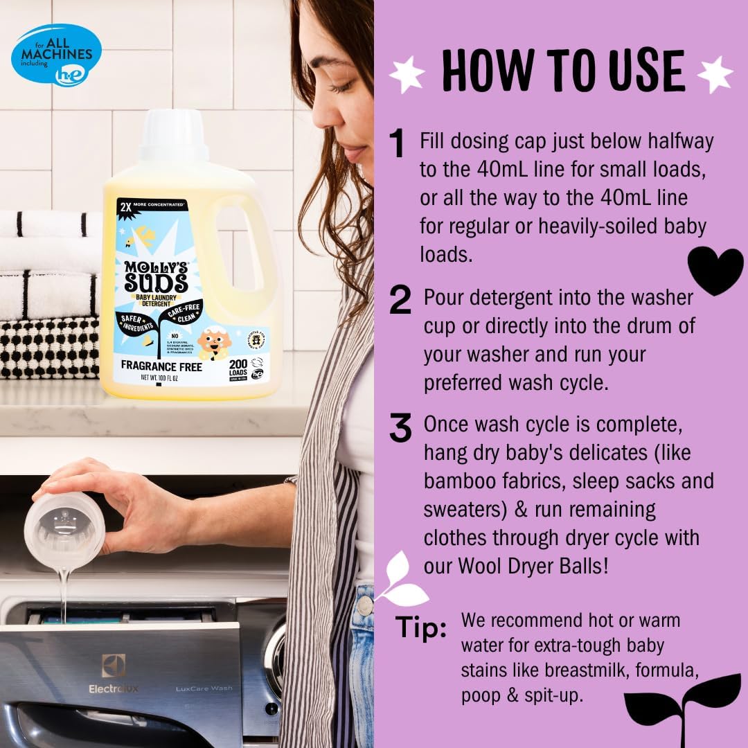 Molly's Suds Liquid Laundry Detergent | Clean Laundry Detergent Soap for Sensitive Skin | 2x Concentrated, High Efficiency (HE) | Unscented - 100 Loads Nirvana Guru
