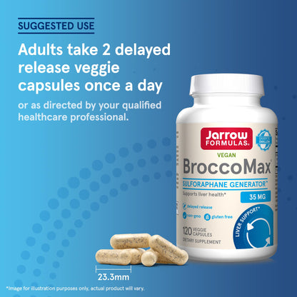 Jarrow Formulas BroccoMax Sulforaphane Glucosinolate 35 MG, Sulforaphane Generator Supports Liver Health, 120 Veggie Capsules, Up to a 60 Day Supply - Nirvana Guru
