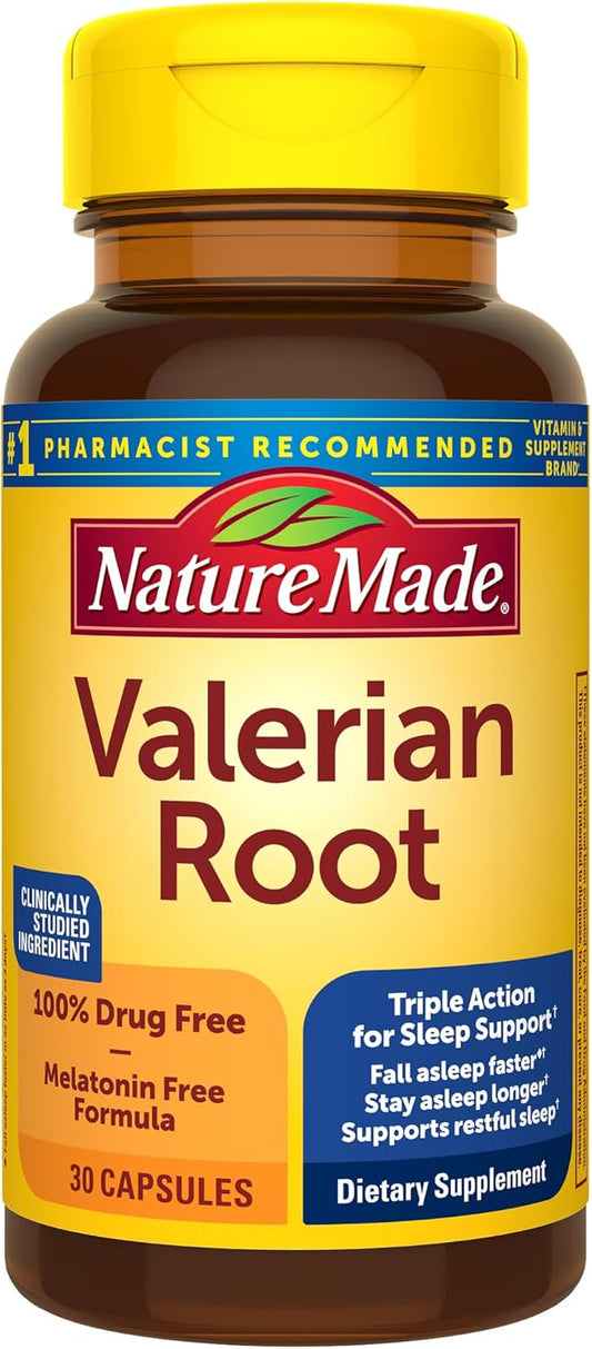 Nature Made Valerian Root for Sleep Support, Melatonin Free Sleep Aid for Adults, 30 Valerian Root Capsules, 30 Day Supply - Nirvana Guru