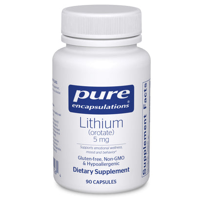 Pure Encapsulations Lithium Orotate 5 mg - Brain Support Supplement - with N-Acetyl-L-Cysteine (NAC) for Memory & Brain Behavior* - Gluten Free & Non-GMO - 90 Capsules - Nirvana Guru
