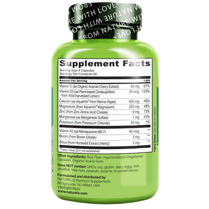 NATURELO Calcium Supplement - with Vitamin C, Vitamin D3, K2, and Calcium Magnesium Zinc for Bone Strength with Calcium 600mg - Plant-Based, 120 Vegetarian Capsules, Non-GMO, Soy & Gluten-Free Nirvana Guru
