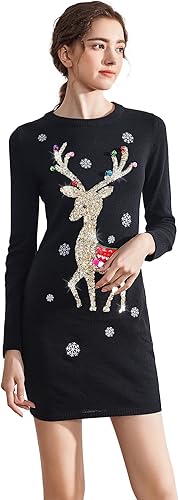 v28 Varied Ugly Christmas Sweater for Women Funny Reindeer Knit Sweaters Dress nirvanaguru