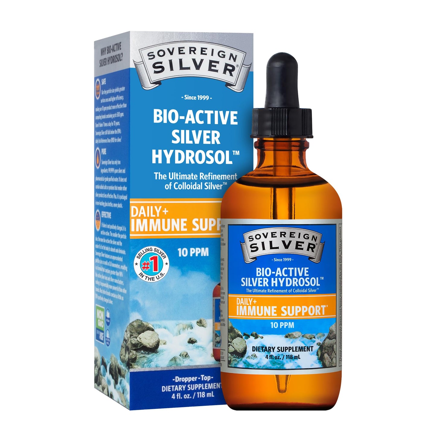 Sovereign Silver Immune Support - Colloidal Silver, Bio-Active Silver Hydrosol, 10 ppm, Liquid Dropper, 4 Fl Oz, (118 mL) Nirvana Guru