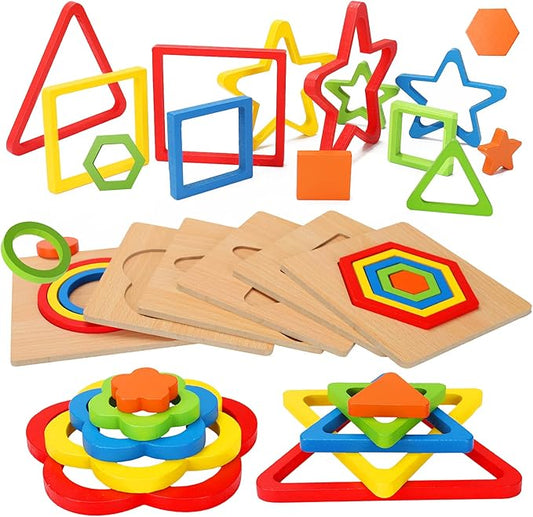 Toddler Puzzles Montessori Toy Wooden Shape Sorting Puzzle Sensory Toy Toddler Activities Preschool Learning Educational Autistic Developmental 1 2 3 Year Old Girl Boy 1-3 Dementia Game Easter Gift nirvanaguru