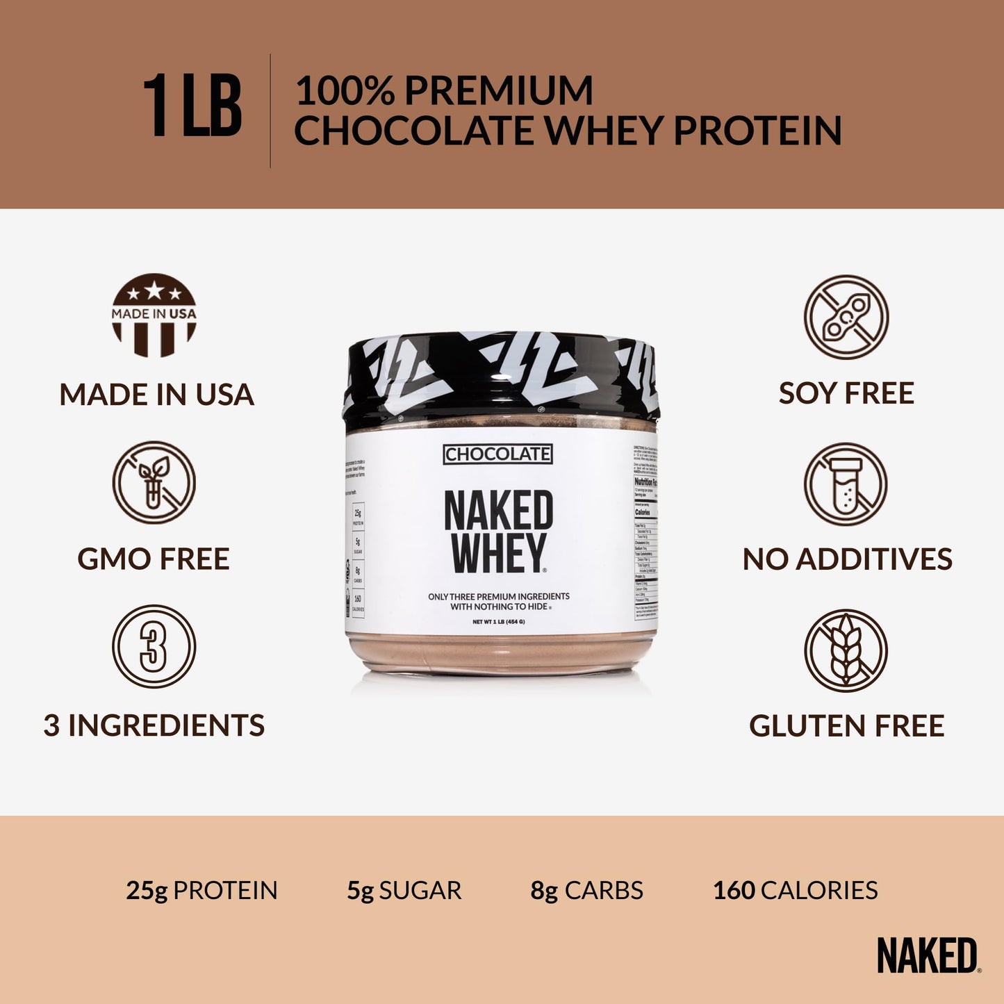 NAKED Whey Vanilla Protein Powder - Only 3 Ingredients - Grass Fed Whey Protein Powder, Vanilla Flavor, and Organic Coconut Sugar, No GMO, No Soy, and Gluten Free - 24 Servings