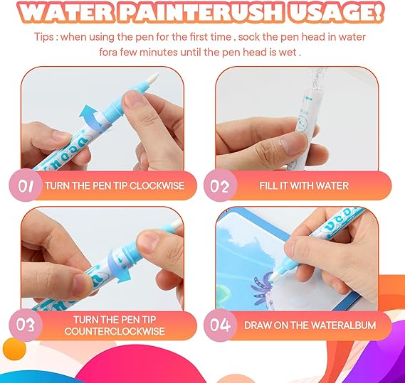 5 Pack Reusable Water Coloring Book for Toddlers, Water Doodle Book Toys, Paint with Water Books,Mess-Free Coloring Book, Portable Educational Doodle Drawing Toy, Educational Learning Kits Gifts nirvanaguru