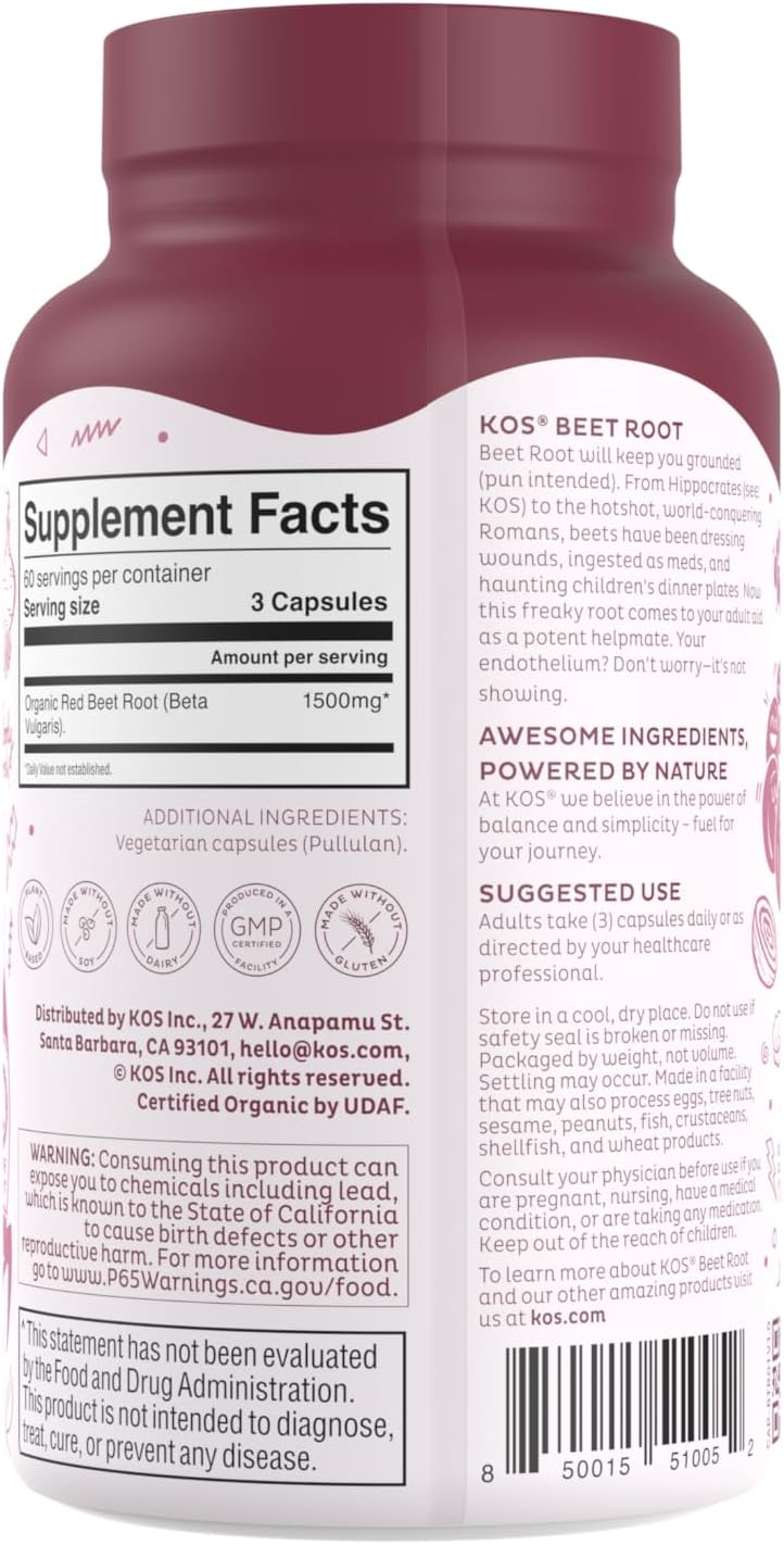 KOS Organic Beet Root Capsules 1500mg - Superfood Powder - Supports Healthy & Active Lifestyle - 180 Capsules - Nirvana Guru