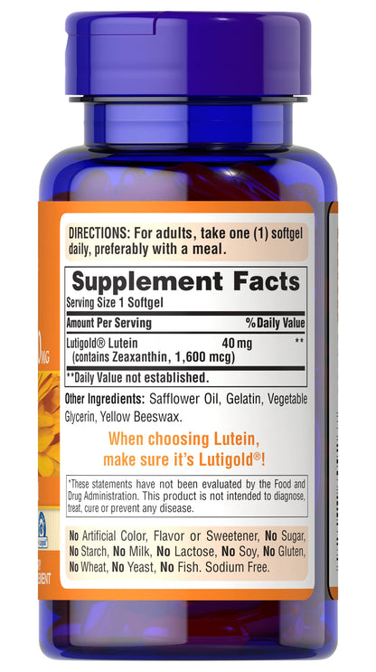 Puritan's Pride Premium Lutigold Lutein Carotenoid 40mg with Zeaxanthin for Men and Women, Dietary Supplement for Eye Health Support, 8 Month Supply, 120 Easy-to-Swallow Softgels Nirvana Guru
