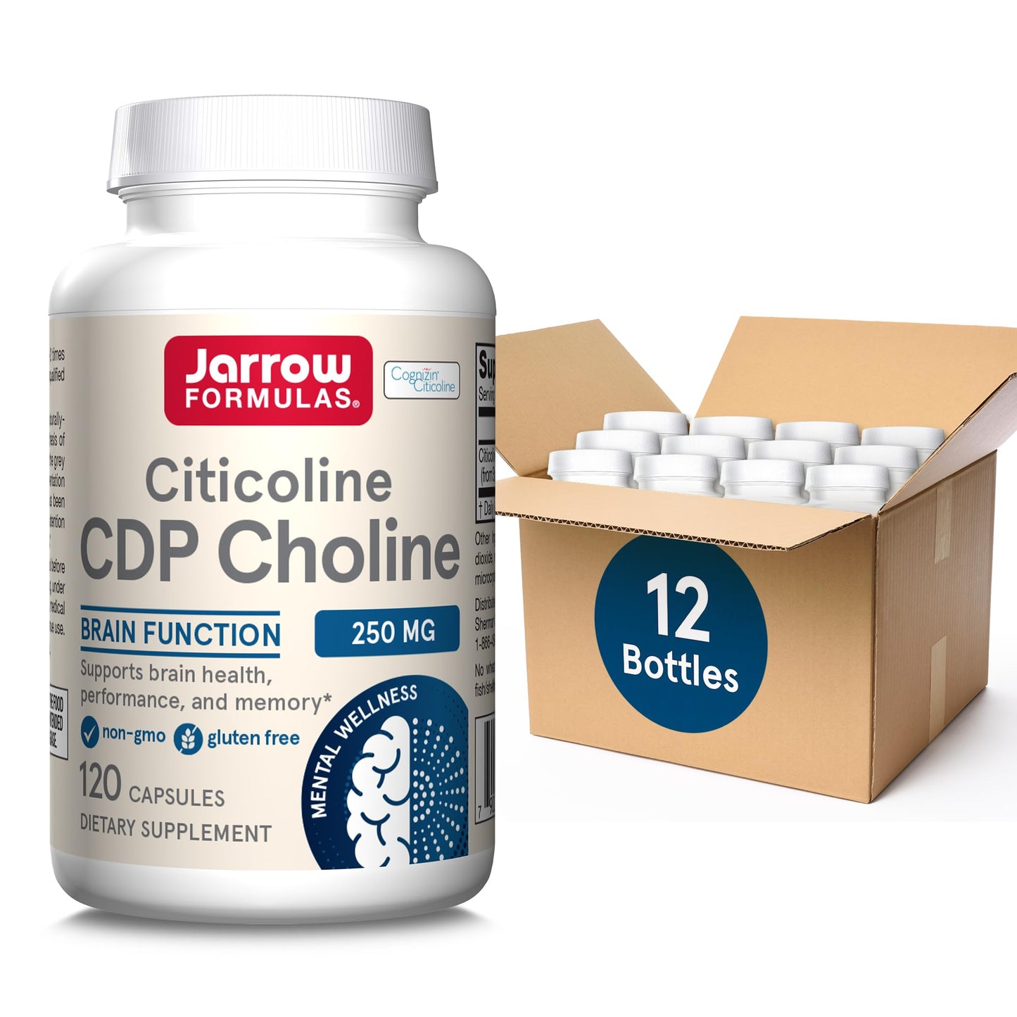 Jarrow Formulas Citicoline CDP Choline 250 MG, CDP Choline Supplement Supports Brain Health, Performance and Memory, 120 Capsules, Up to a 120 Day Supply - Nirvana Guru
