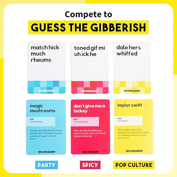 WHAT DO YOU MEME? Incohearent, The Guess The Gibberish Party Game by Relatable, A Funny Card Game for Adults, Great for Game Night Games, Includes 400 Cards, Instructions, and 1 Sand Timer nirvanaguru