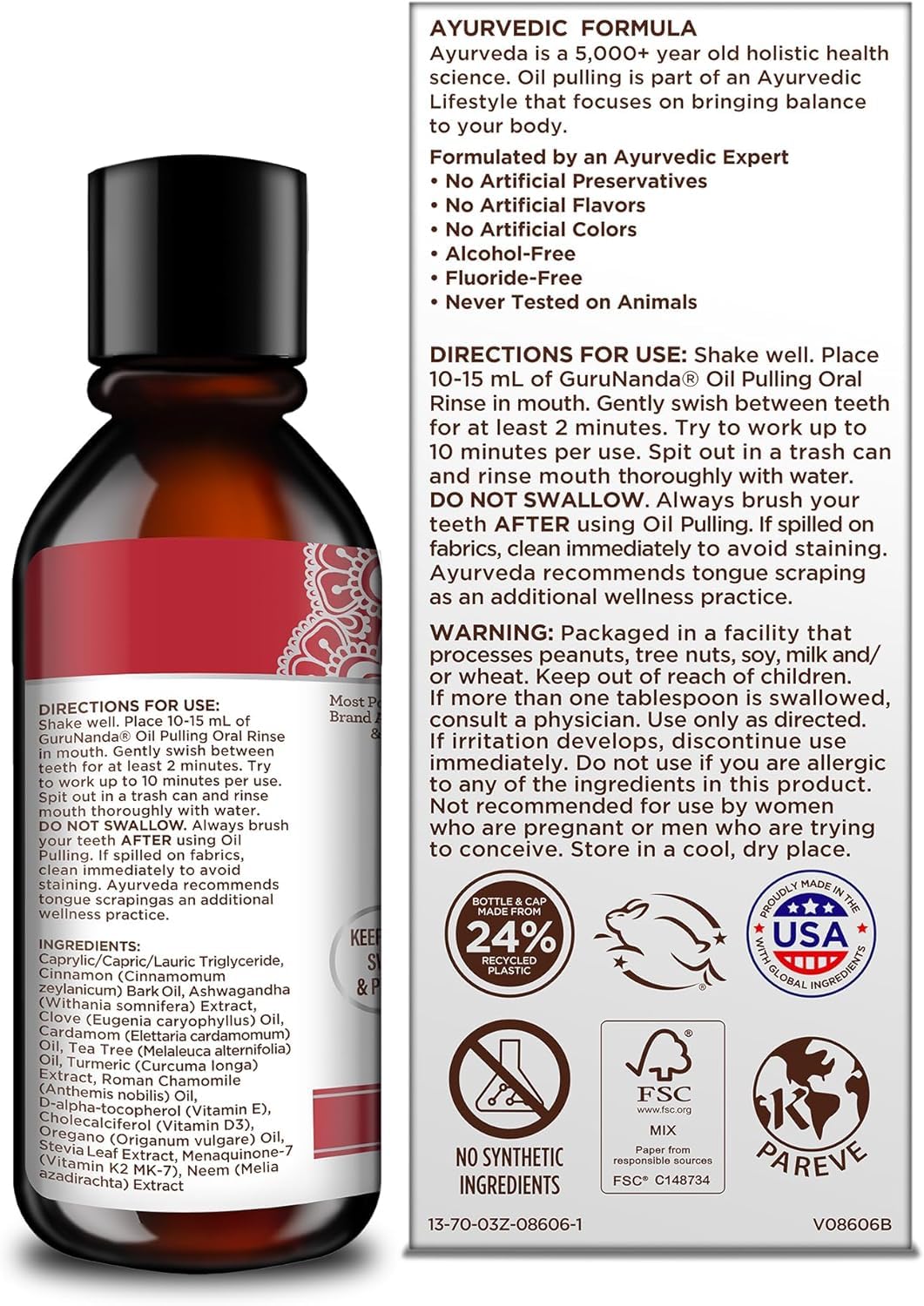 GuruNanda Travel Size CocoMint Oil Pulling Mouthwash, 7 Essential Oils & Vitamins, Promotes Fresh Breath & Happy Gums, No Alcohol & Fluoride, 3 oz Nirvana Guru