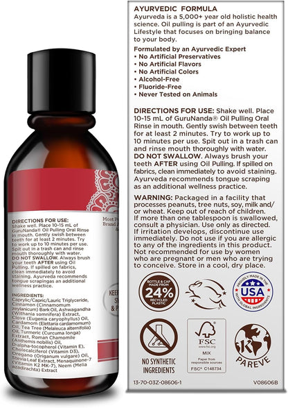 GuruNanda Travel Size CocoMint Oil Pulling Mouthwash, 7 Essential Oils & Vitamins, Promotes Fresh Breath & Happy Gums, No Alcohol & Fluoride, 3 oz Nirvana Guru