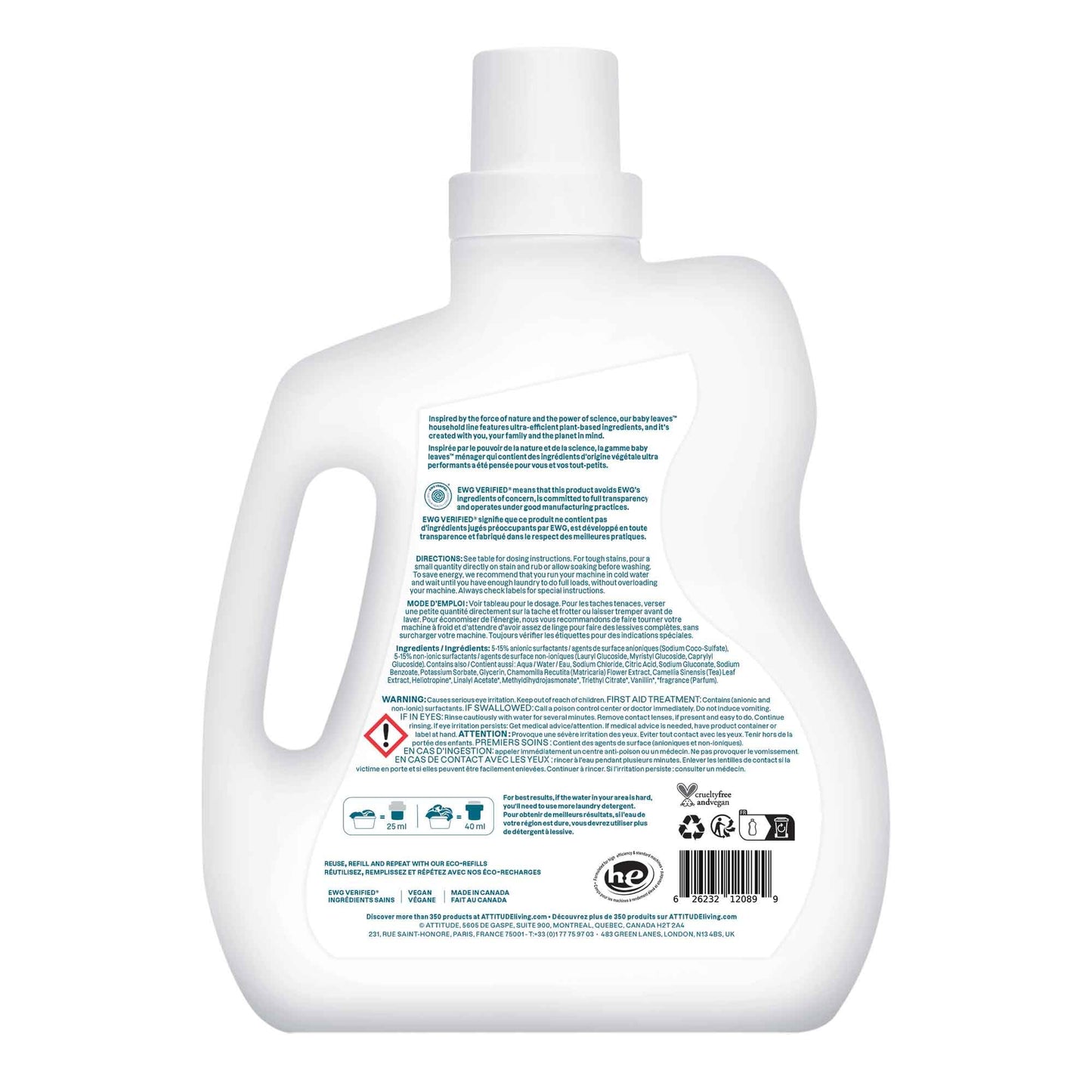 ATTITUDE Baby Laundry Detergent Liquid, EWG Verified, Safe for Baby Clothes, Infant and Newborn, Vegan and Naturally Derived Washing Soap, HE Compatible, Unscented, 80 Loads, 67.6 Fl Oz Nirvana Guru