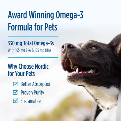 Nordic Naturals Omega-3 Pet, Unflavored - 180 Soft Gels - 330 mg Omega-3 Per Soft Gel - Fish Oil for Dogs with EPA & DHA - Promotes Heart, Skin, Coat, & Immune Health - Nirvana Guru