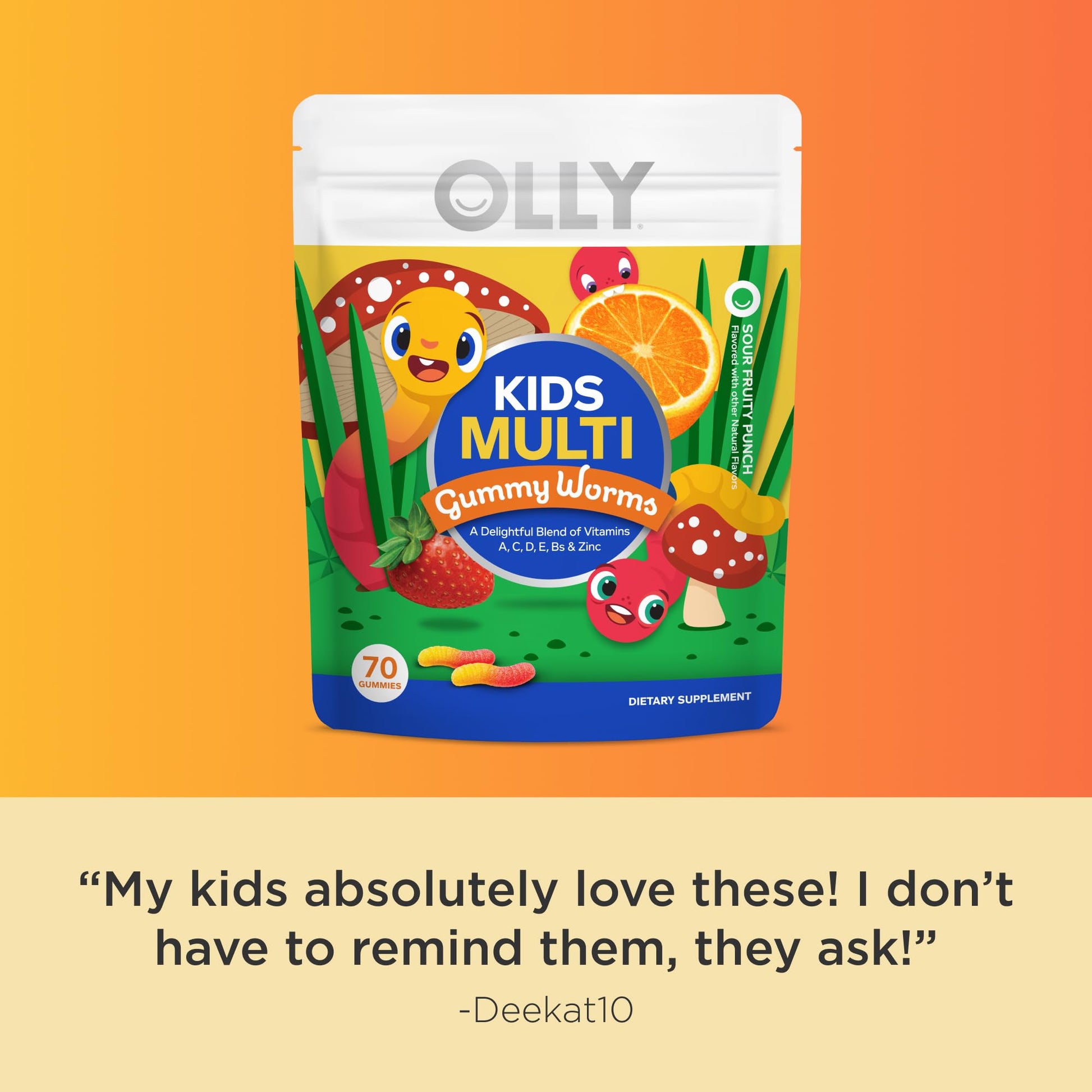 OLLY Kids Multivitamin Gummy Worms, Overall Health and Immune Support, Vitamins and Minerals A, C, D, E, Bs and Zinc, Chewable Supplement, Sour Fruit Punch, 45 Day Supply (70 Count) Nirvana Guru