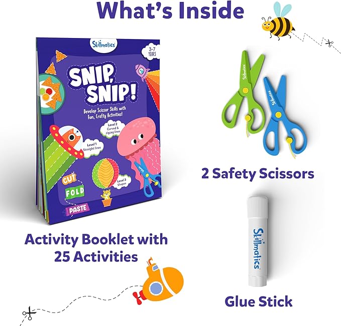 Skillmatics Scissor Skills Activity Book - Snip Snip, 25 Fun Cutting & Creative Activities for Preschoolers, 2 Child-Safe Scissors, Fine Motor Skills Craft Kit, Gifts for Kids Ages 3, 4, 5, 6, 7 nirvanaguru